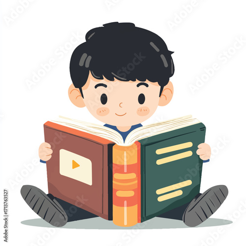  Boy engrossed in reading a book