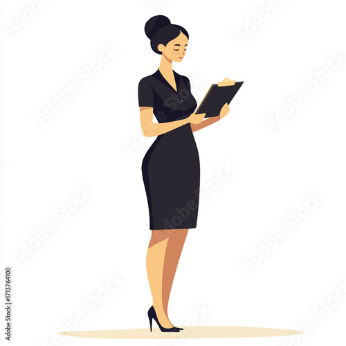 Business Woman Focused on Clipboard