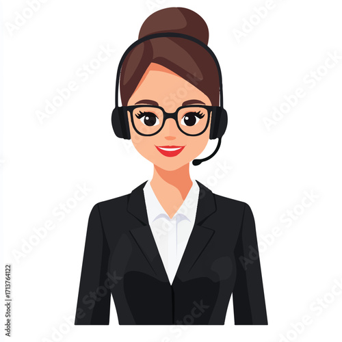  Businesswoman with headset and glasses focused on customer service