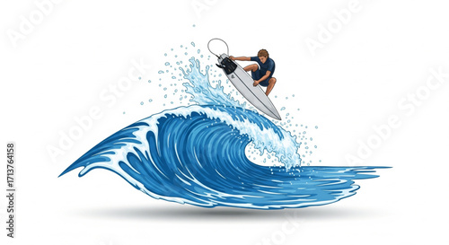 Surfer skillfully rides a large, powerful ocean wave, demonstrating balance and control.