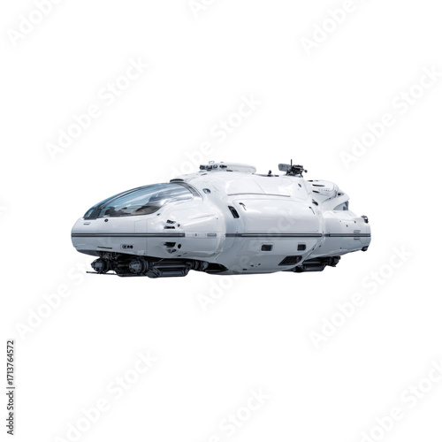 Futuristic White Spaceship Hovercraft - Sci-Fi Vehicle Render