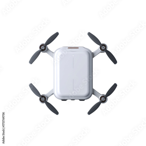 Top View of a Modern White Drone with Four Propellers
