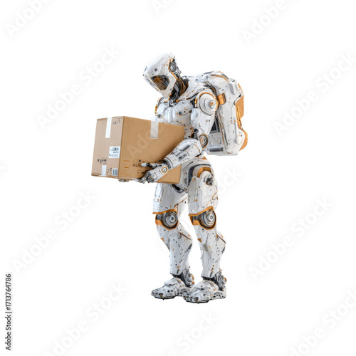 Futuristic Robot Delivery Courier Carrying Package
