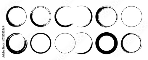 Collection of Black and White Circular Brush Stroke Designs