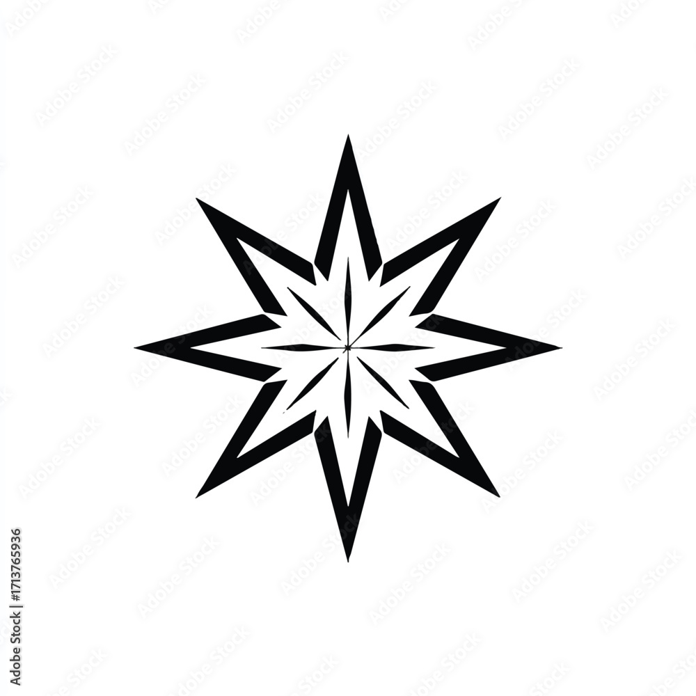 Obraz premium Geometric Eight Pointed Star Design in Black and White Minimalist Style Creative Vector Illustration