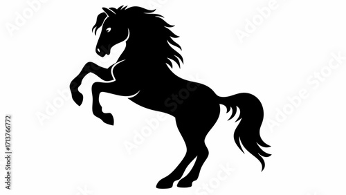 Stunning black horse silhouette rearing up, a symbol of power and freedom, perfect for equestrian themes or logos, exuding classic elegance and strength