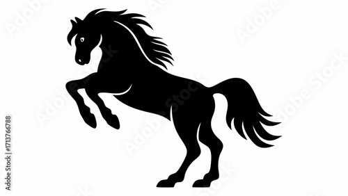 Majestic horse silhouette rearing powerfully on hind legs, capturing strength and freedom for equine enthusiasts and branding, originally a vector graphic