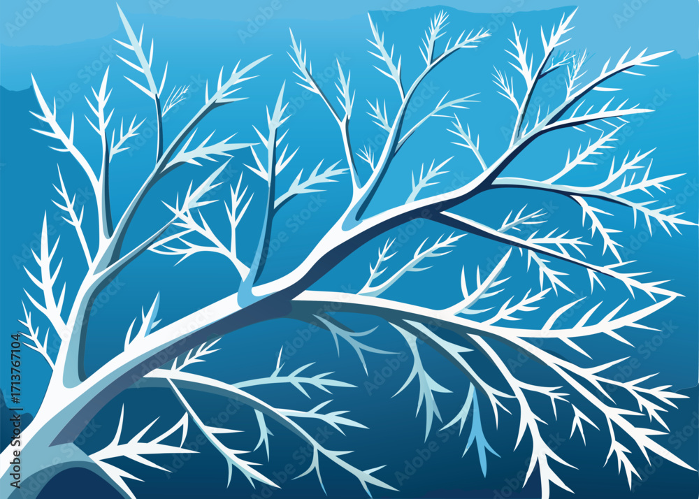 Obraz premium A stylized illustration of a tree branch covered in frost