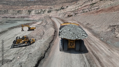 Dump truck at the Orapa Diamond mine pit in Central Botswana, Africa