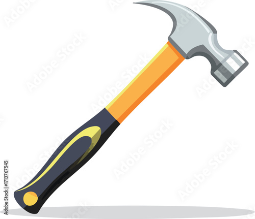 A detailed hammer with a yellow handle and a black grip, an essential tool for construction, DIY, and home repair projects. Generative AI