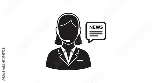 Customer service representative with headset and news notification icon displayed
