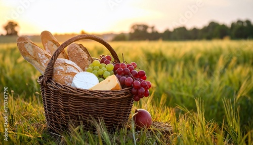 Sunset Picnic Basket in a Golden Field