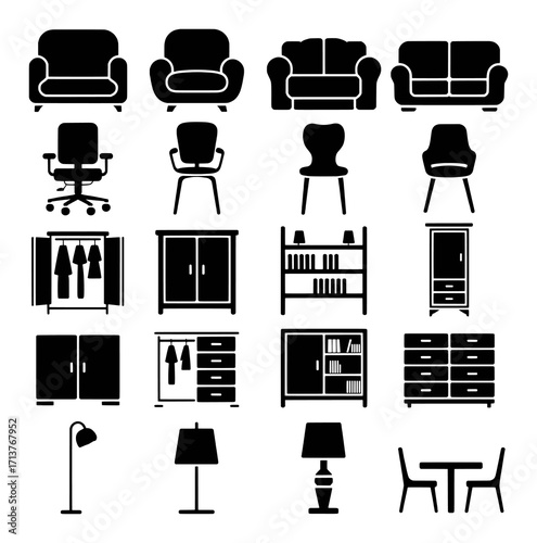 Collection of Black and White Furniture Icons for Interior Design