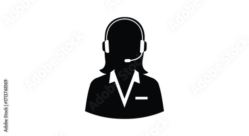 Simple black silhouette of a customer service representative with headset