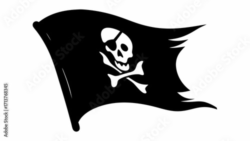 Bold pirate flag with skull and crossbones waving in the wind, a classic symbol of adventure
