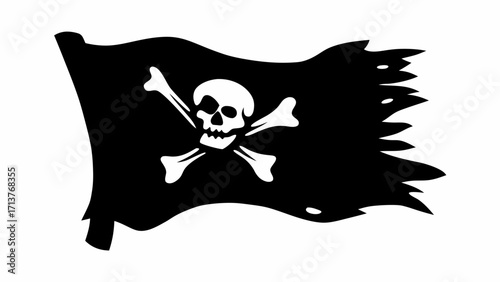 Bold pirate flag waving fiercely in the wind, a timeless symbol of adventure and rebellion
