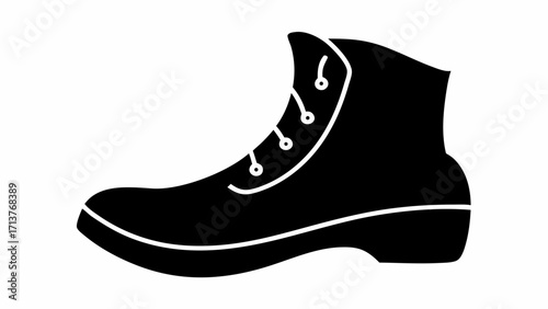 Classic black leather boot icon for adventure, hiking, and outdoor lifestyle projects, a vector graphic