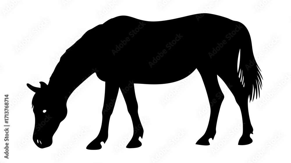 Fototapeta premium Elegant horse silhouette peacefully grazing in pasture, creating a serene and natural scene, scalable vector graphic