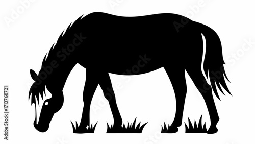 Elegant horse silhouette grazing peacefully in field, evokes serenity and natural beauty, vector art