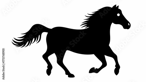 Elegant black horse silhouette gracefully running, wild and free, perfect for branding and logo design