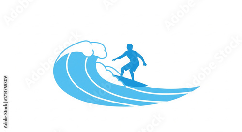 A stylized silhouette of a surfer gracefully riding a breaking ocean wave.