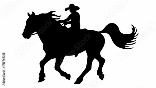 Dynamic cowboy silhouette riding a powerful horse, evoking freedom and adventure in the Wild West style