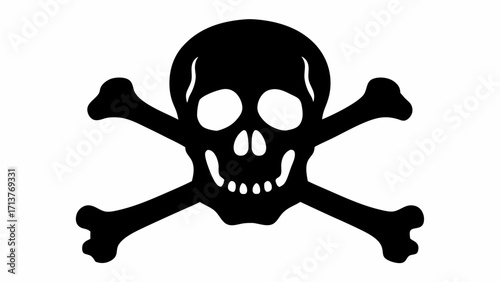 Bold black skull and crossbones illustration, a classic symbol of danger and pirate adventure