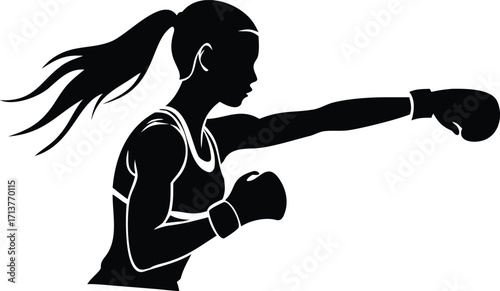 Black Silhouette of a Female Boxer Throwing a Punch With Boxing Gloves On