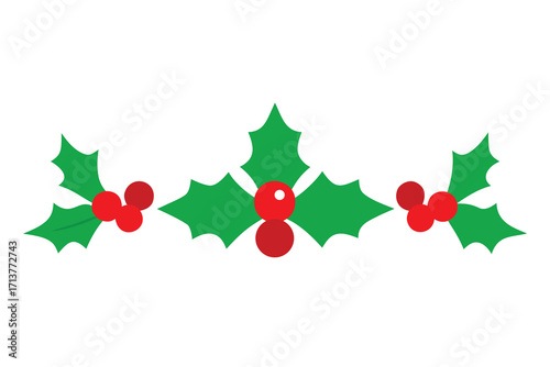 Christmas Holly Berry Illustration Festive Green Leaves and Red Berries on White Background