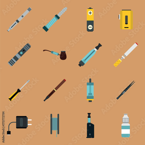 Vaping icons set in flat style