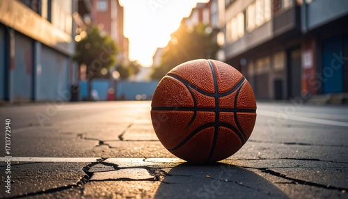 Sunset Basketball Scene: Urban Court, Golden Hour