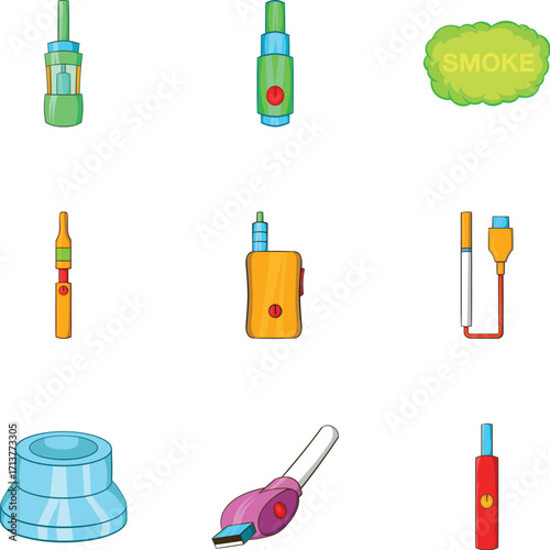 Electronic smoking cigarette icons set