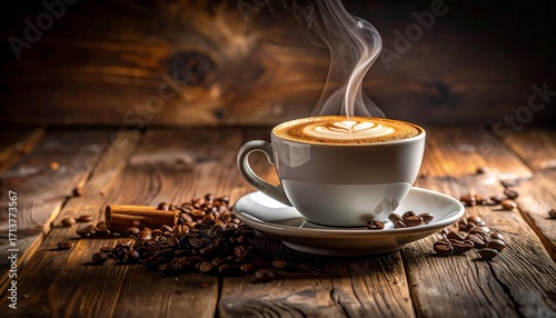 Aromatic Cappuccino on Rustic Wood