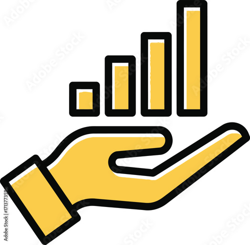 Hand holding upward trending bar chart icon