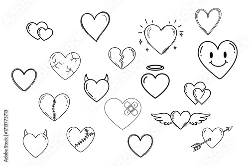 Vector art of collection of heart doodles for creative projects