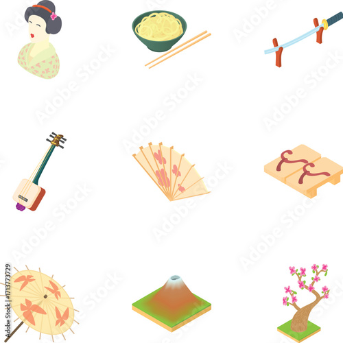Attractions of South Korea icons set