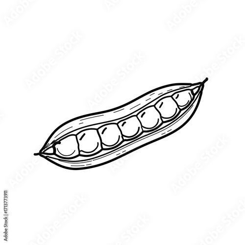 A striking black and white icon depicting a pea pod, with the peas still visible inside. This simple yet elegant design celebrates World Pulses Day by focusing on a familiar and classic legume