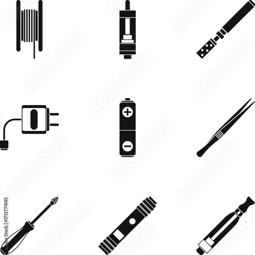 Electronic smoking cigarette icons set