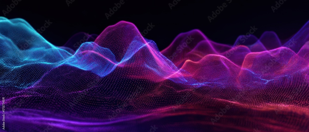 Fototapeta premium Ethereal Abstract Landscape of Flowing Neon Waves in Deep Space.