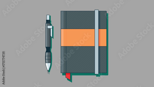 Notebook and pen placed together in a minimal, clean layout, representing writing, note taking, and productivity in a simple and organized design