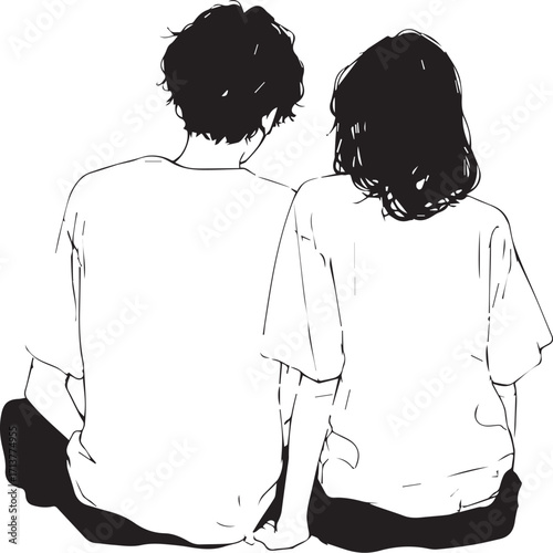 Unveiling Affinity: An evocative illustration of a man and woman sharing a tender moment, their bond silently communicating in monochromatic elegance. 