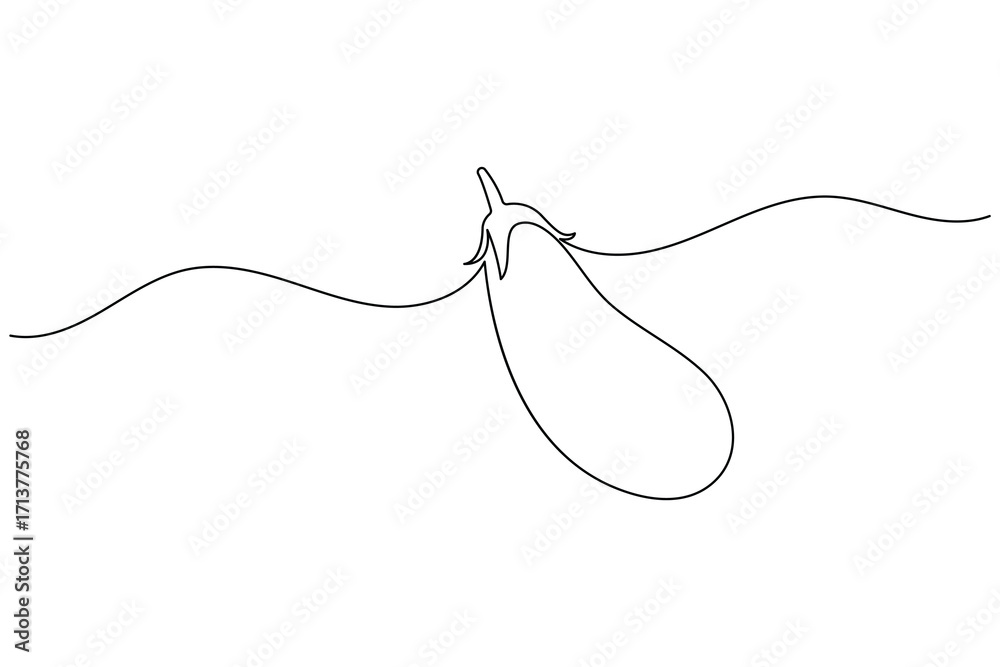 Obraz premium Eggplant continuous one line drawing of vegetable in minimalist style. Perfect for food, organic, and healthy lifestyle design