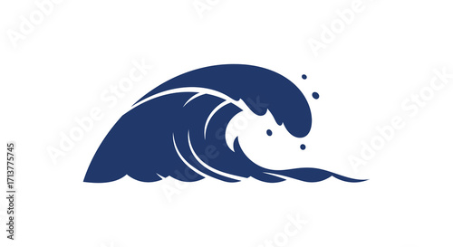 A simple stylized navy blue wave graphic on a white background