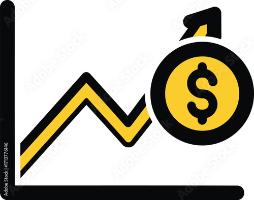Financial growth chart with upward trend and dollar coin