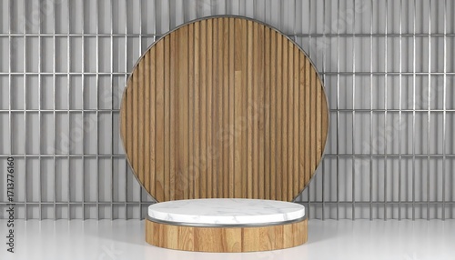 Modern round wooden and marble podium