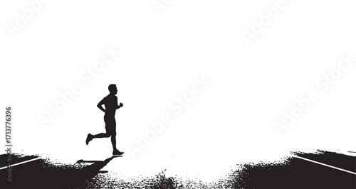 Silhouette of a Man Running on a Road in Black and White