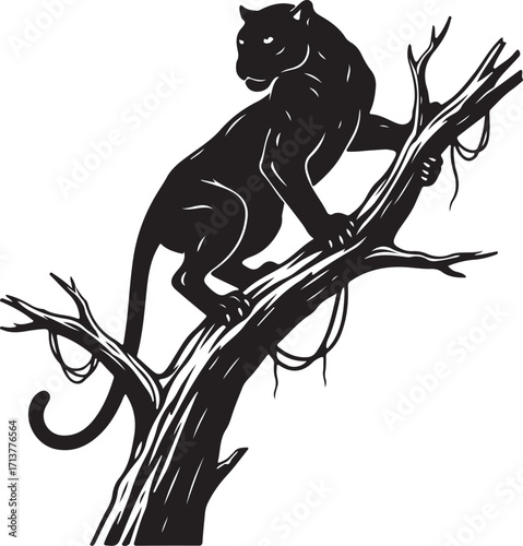 Black Panther Silhouette Climbing Tree
