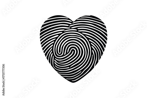 Unique Heart Stylized Fingerprint Heart Shape on White Background for Identity or Love Concepts