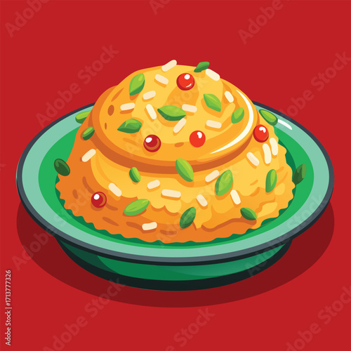Aromatic dish of rice topped with herbs and berries
