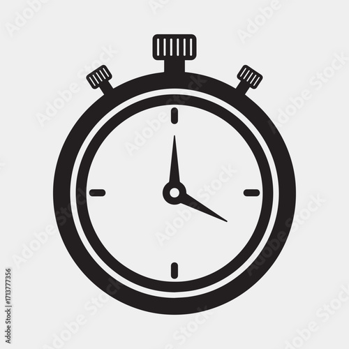 Minimalist black and white stopwatch icon isolated on white background